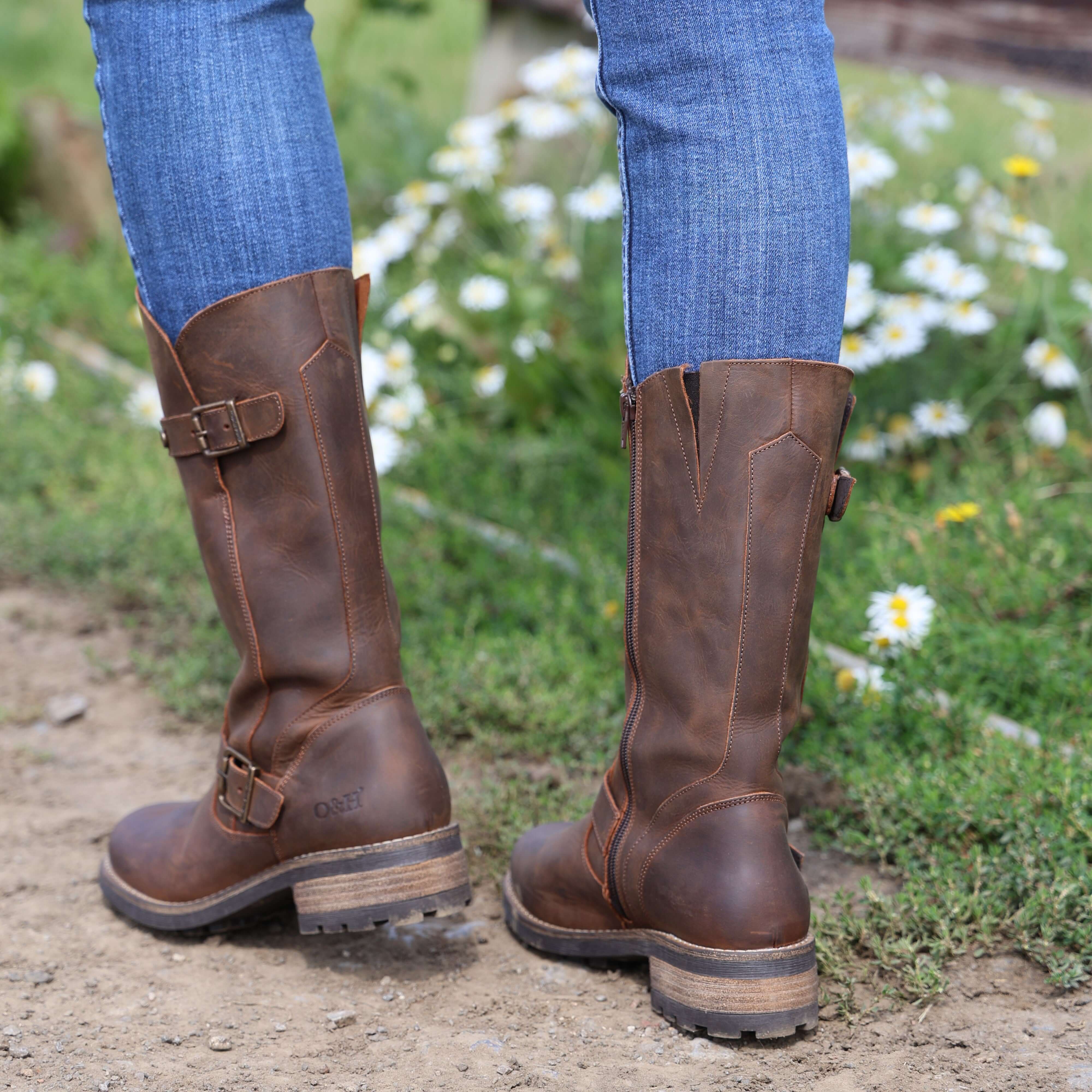 Oak Hyde Womens Crest 2 Tall Leather Country Boots Brown OAK HYDE